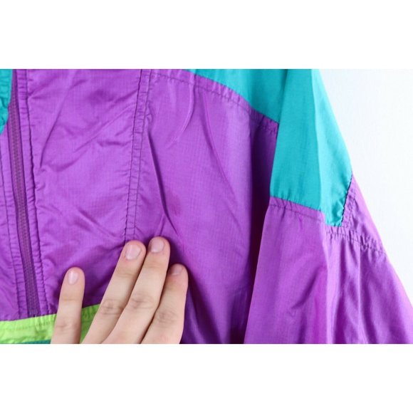 Vintage 80s Columbia Mens XL Distressed Spell Out Color Block Windbreaker Jacket - Picture 6 of 12